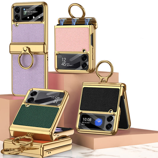 Galvanisiertes Leder-Handyhülle mit Magnetscharnier für Samsung Galaxy Z Flip4 Flip3 5G