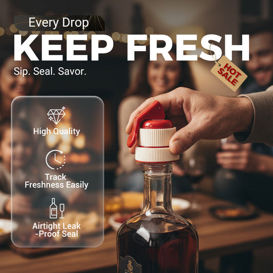 ⏳Nur für kurze Zeit 50 % Rabatt⏰PRESS WINE STOPPER – Luftdichter Verschluss mit Datumsanzeige, einfach zu verwenden und zu entfernen, hält Wein tagelang frisch, ideal für zu Hause und als Geschenk 🗓️🎁